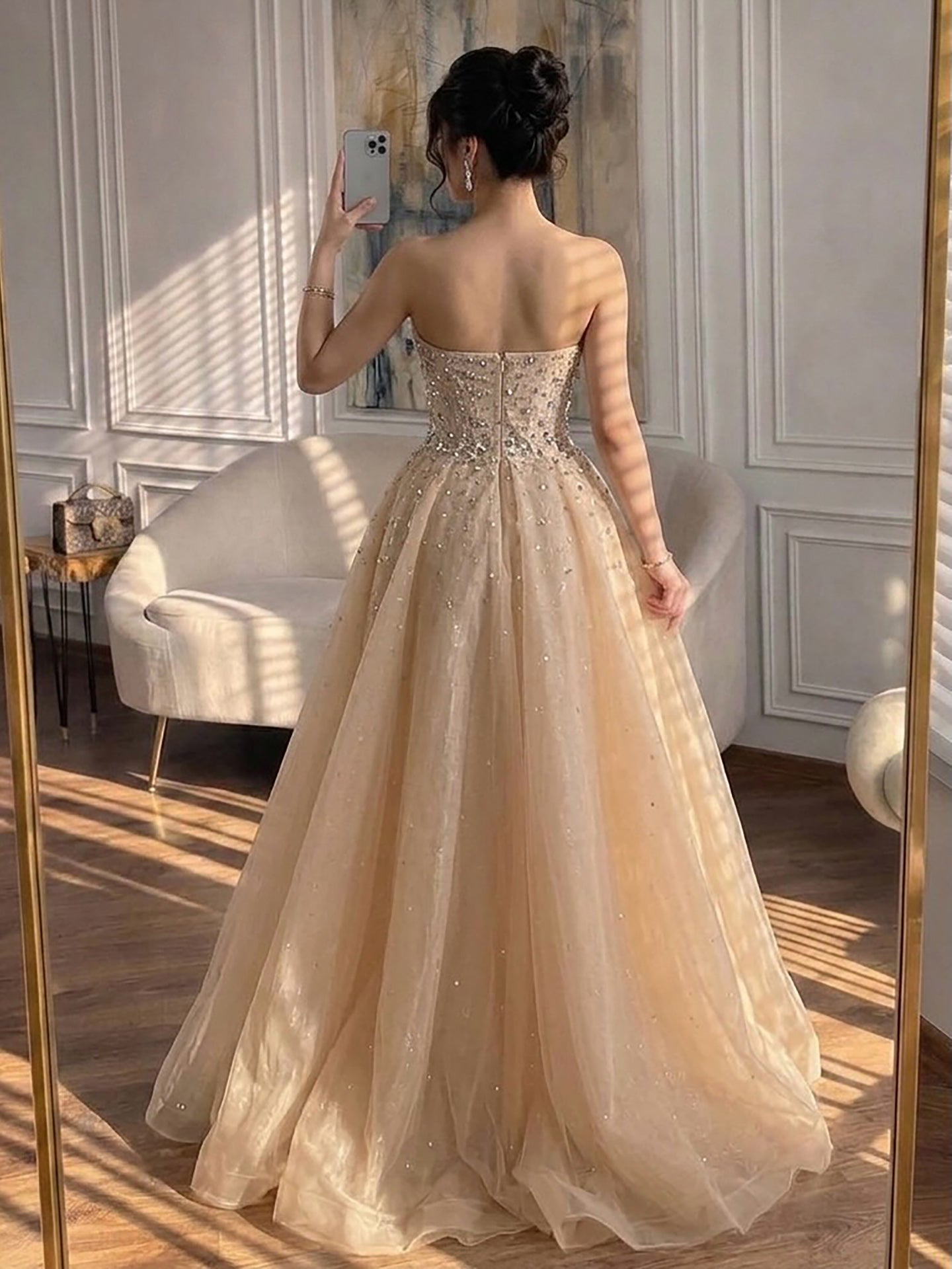Luxury Nude Beaded Mermaid Dress with Overskirt LA73536