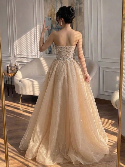 Luxury Nude Beaded Mermaid Dress with Overskirt LA73536