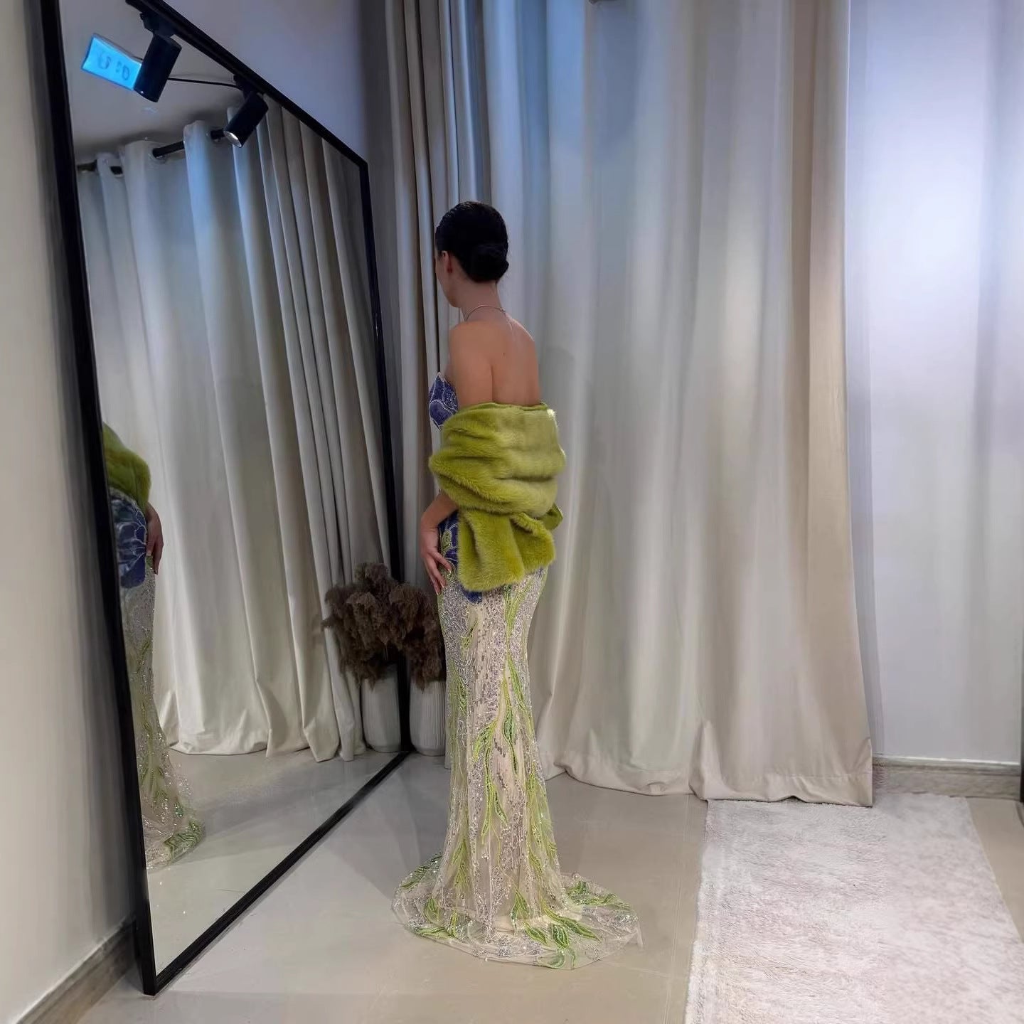 Luxury Blue Strapless Beaded Mermaid Evening Dress LA73538