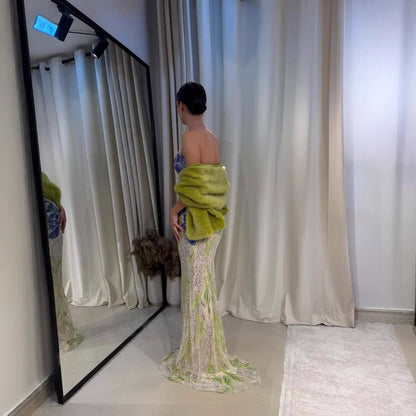 Luxury Blue Strapless Beaded Mermaid Evening Dress LA73538