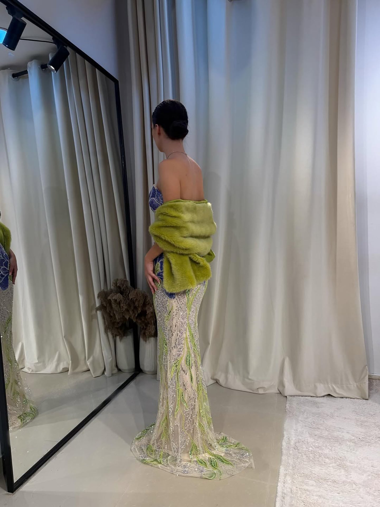 Luxury Blue Strapless Beaded Mermaid Evening Dress LA73538