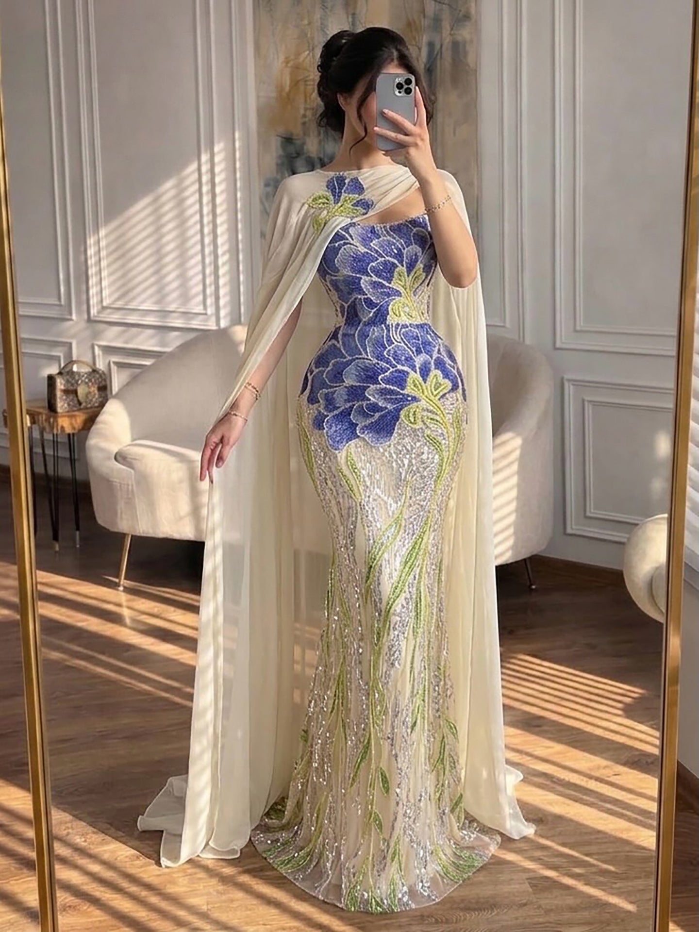 Luxury Orange  Flower Evening Prom Dress with Scarf LA73538A