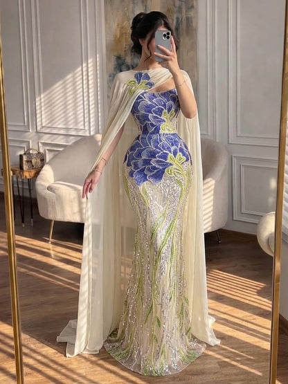 Luxury Orange  Flower Evening Prom Dress with Scarf LA73538A