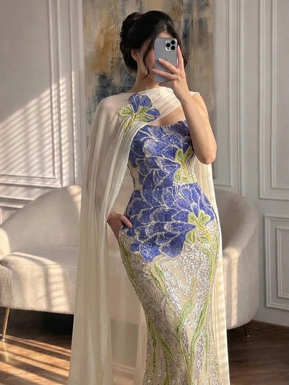 Luxury Orange  Flower Evening Prom Dress with Scarf LA73538A