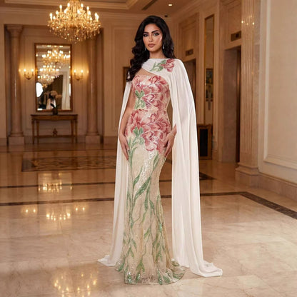 Luxury Orange  Flower Evening Prom Dress with Scarf LA73538A