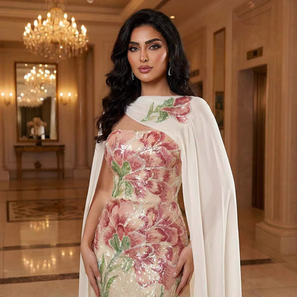 Luxury Orange  Flower Evening Prom Dress with Scarf LA73538A