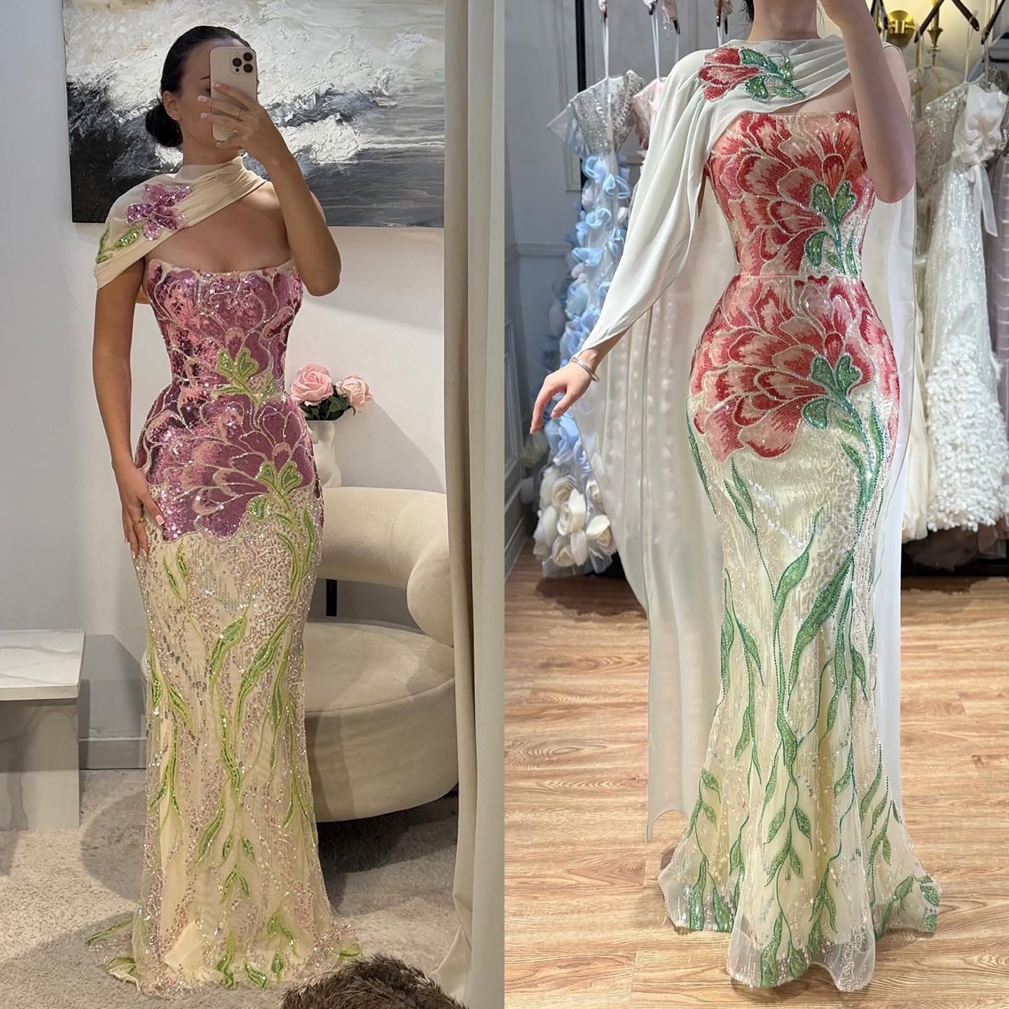 Luxury Orange  Flower Evening Prom Dress with Scarf LA73538A