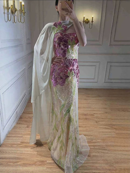 Luxury Orange  Flower Evening Prom Dress with Scarf LA73538A