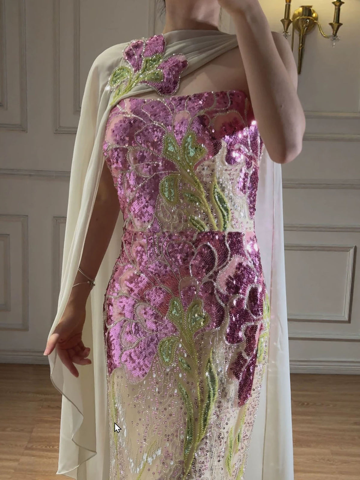 Luxury Orange  Flower Evening Prom Dress with Scarf LA73538A
