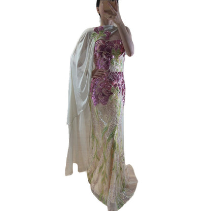 Luxury Orange  Flower Evening Prom Dress with Scarf LA73538A