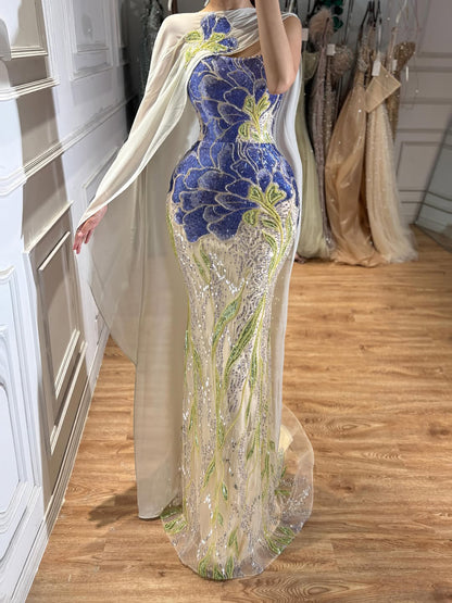 Luxury Orange  Flower Evening Prom Dress with Scarf LA73538A
