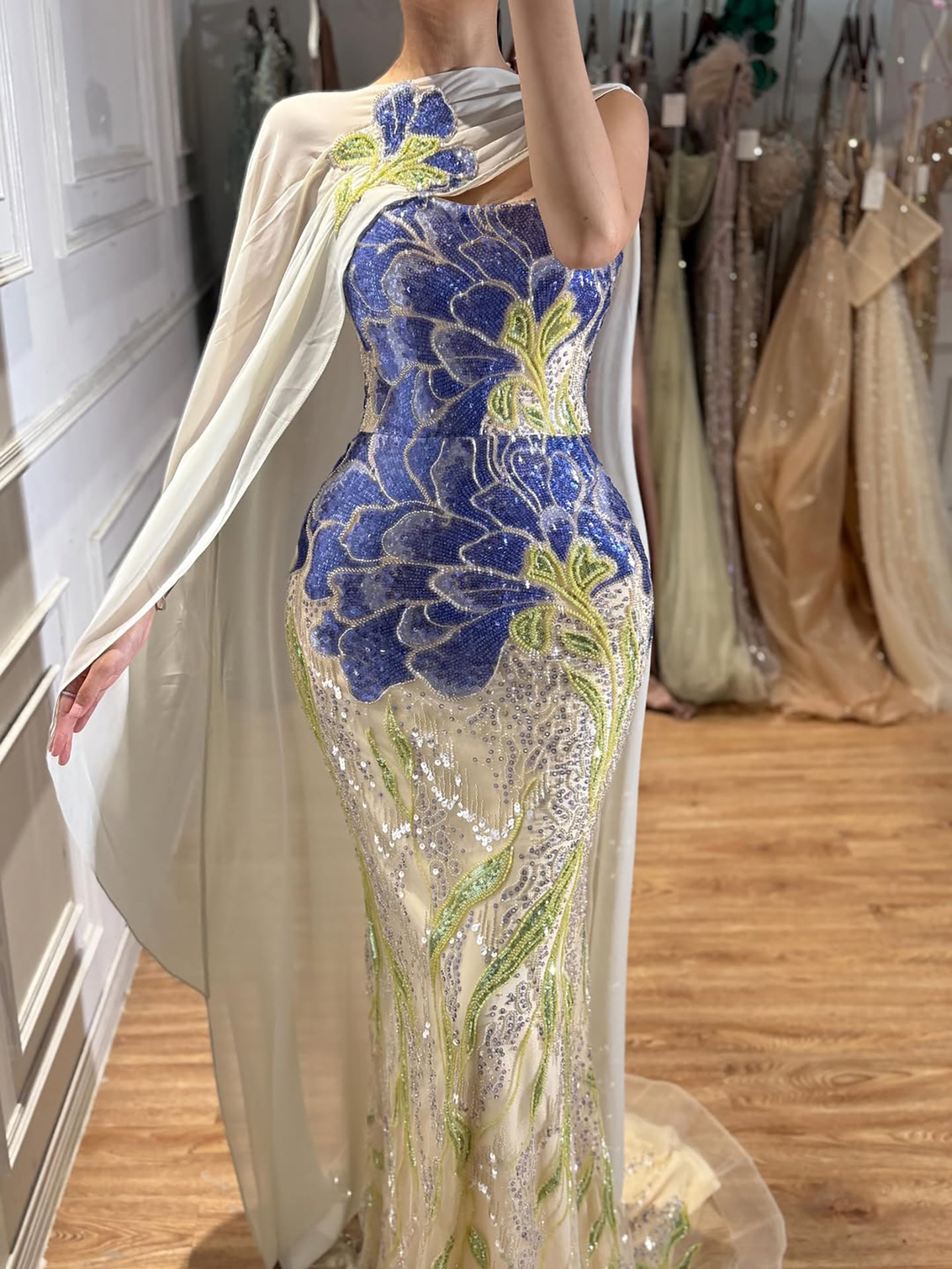 Luxury Orange  Flower Evening Prom Dress with Scarf LA73538A