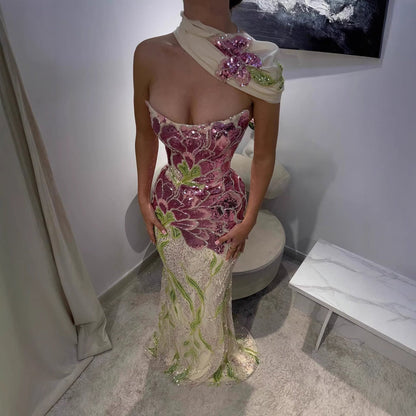 Luxury Orange  Flower Evening Prom Dress with Scarf LA73538A