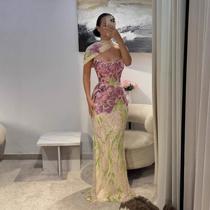 Luxury Orange  Flower Evening Prom Dress with Scarf LA73538A