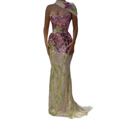 Luxury Orange  Flower Evening Prom Dress with Scarf LA73538A