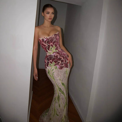 Luxury Orange  Flower Evening Prom Dress with Scarf LA73538A