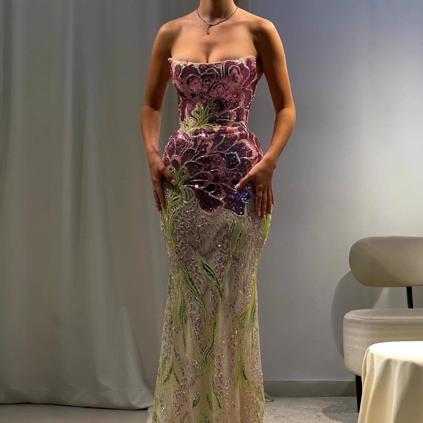 Luxury Orange  Flower Evening Prom Dress with Scarf LA73538A