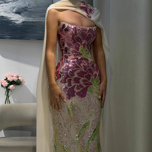 Luxury Orange  Flower Evening Prom Dress with Scarf LA73538A