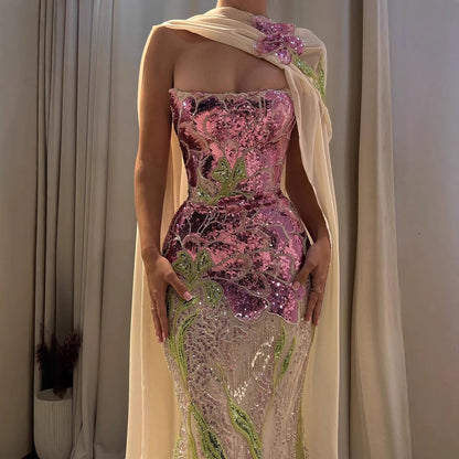 Luxury Orange  Flower Evening Prom Dress with Scarf LA73538A