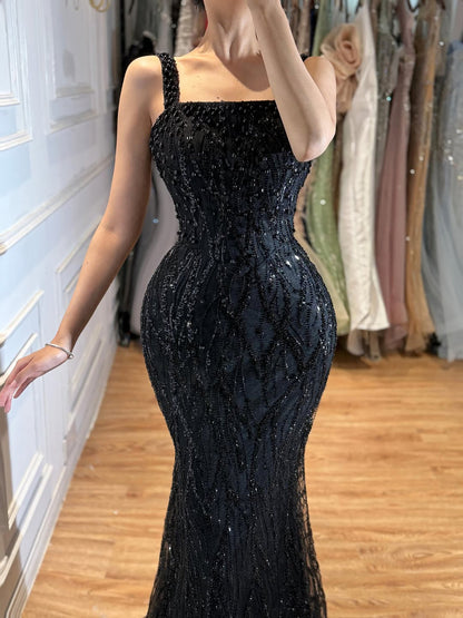 Luxury Black Square Neck Mermaid Evening Dress LA73545