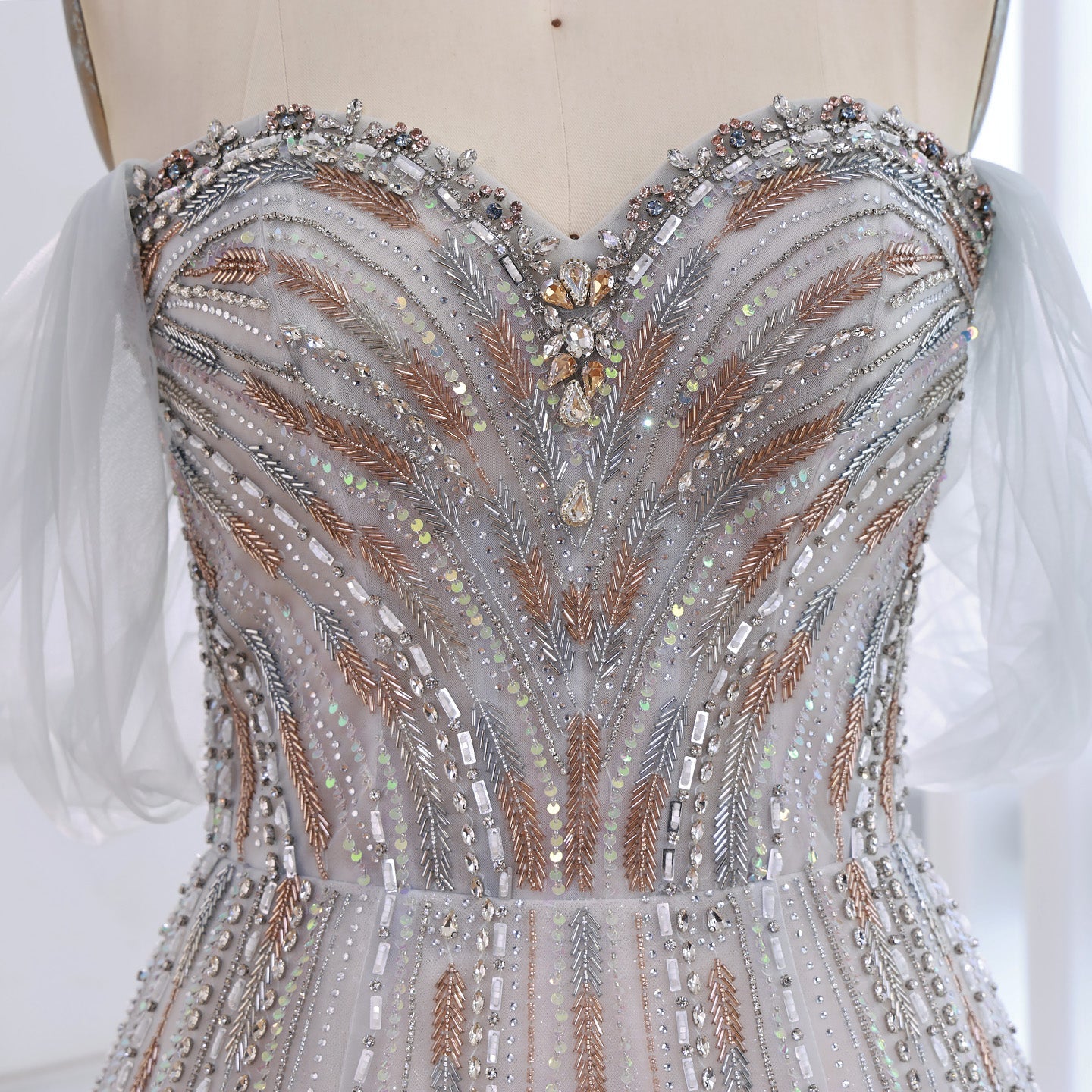 Luxury Blue Feather Beaded A Line Evening Dress LA73549