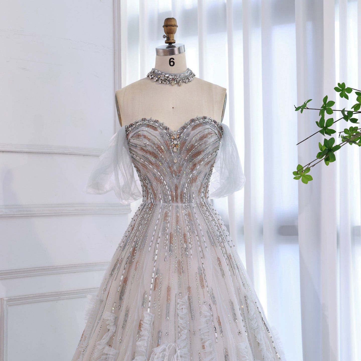 Luxury Blue Feather Beaded A Line Evening Dress LA73549