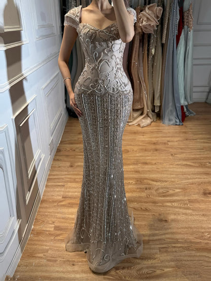 Luxury Pink Beaded Mermaid Evening Dress LA73550