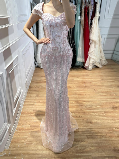 Luxury Pink Beaded Mermaid Evening Dress LA73550