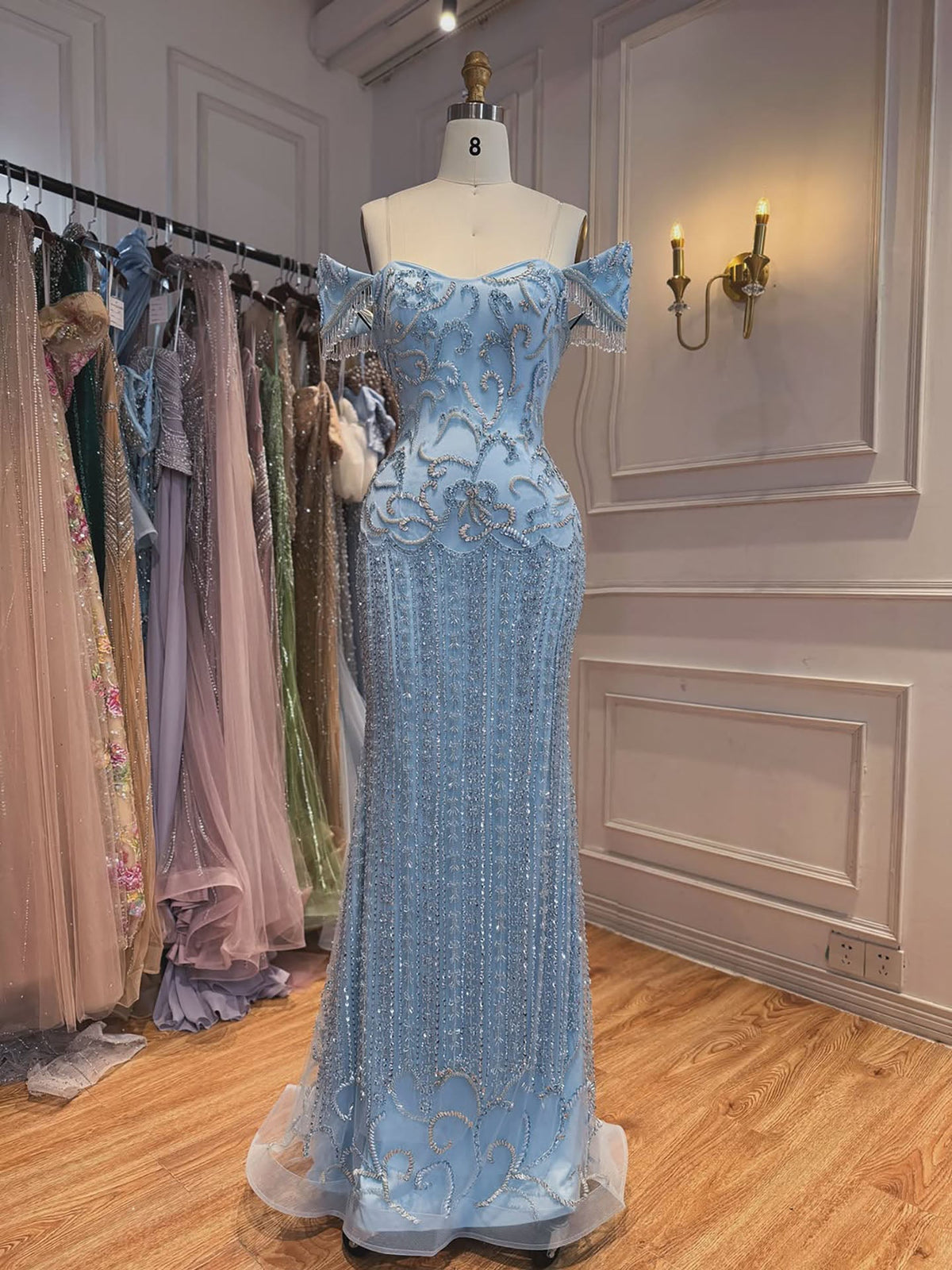 Luxury Pink Beaded Mermaid Evening Dress LA73550