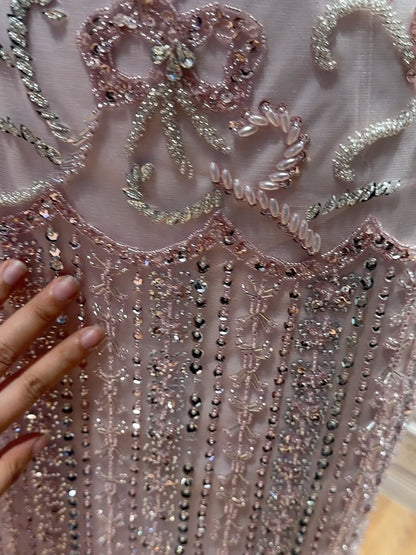 Luxury Pink Beaded Mermaid Evening Dress LA73550