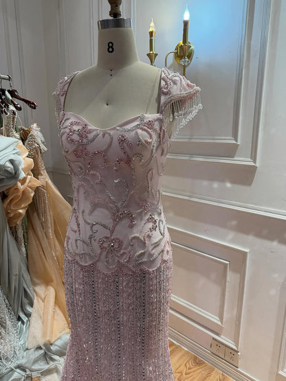 Luxury Pink Beaded Mermaid Evening Dress LA73550