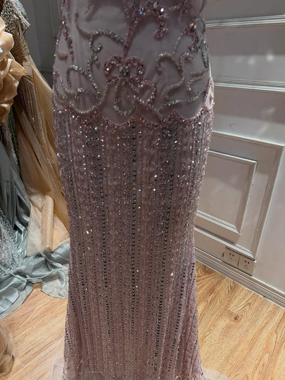 Luxury Pink Beaded Mermaid Evening Dress LA73550