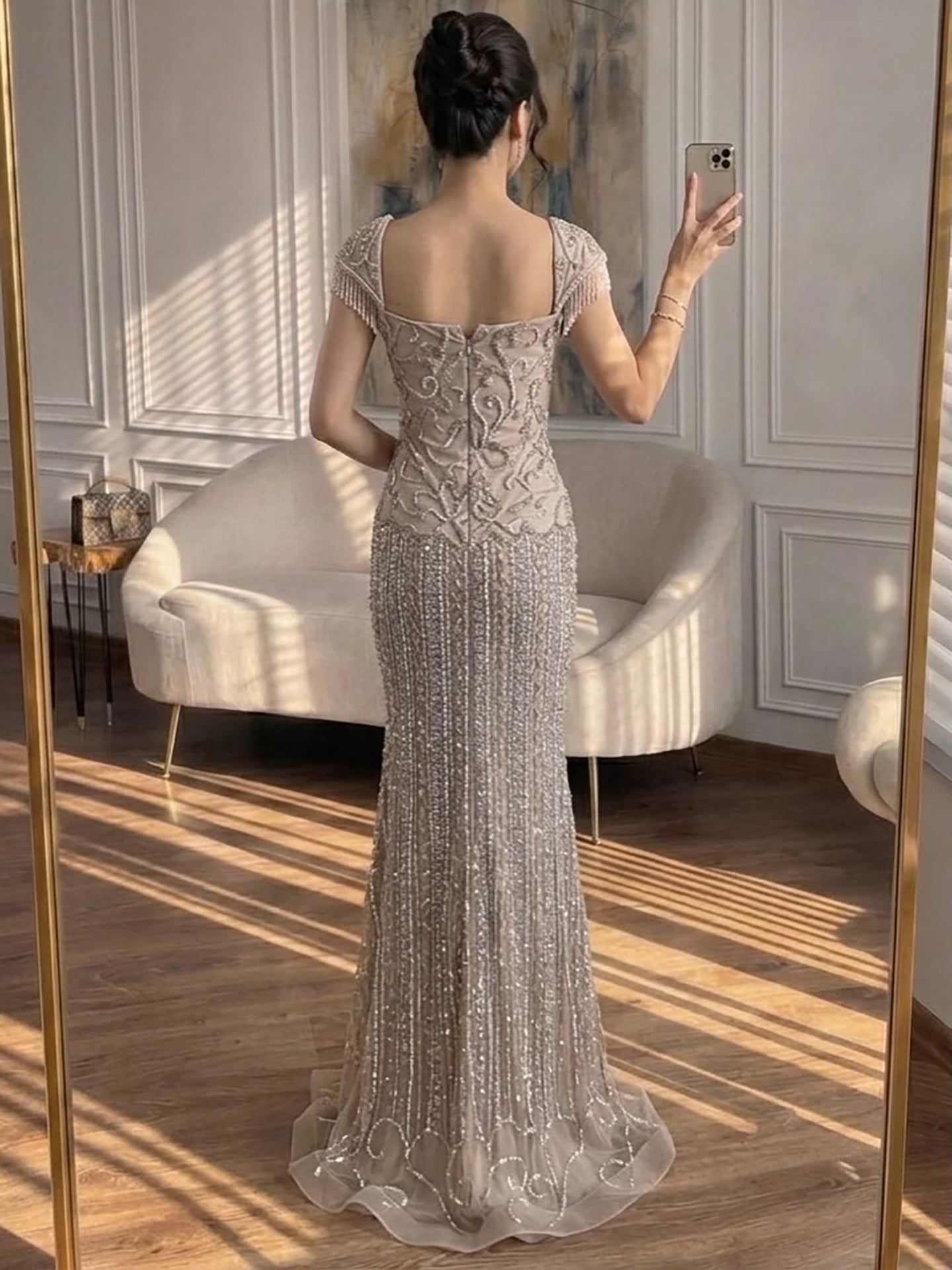 Luxury Pink Beaded Mermaid Evening Dress LA73550