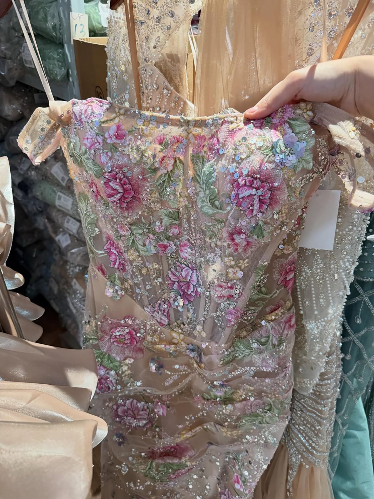 Luxury Nude Pink Floral Beaded Mermaid Evening Dress LA73552C