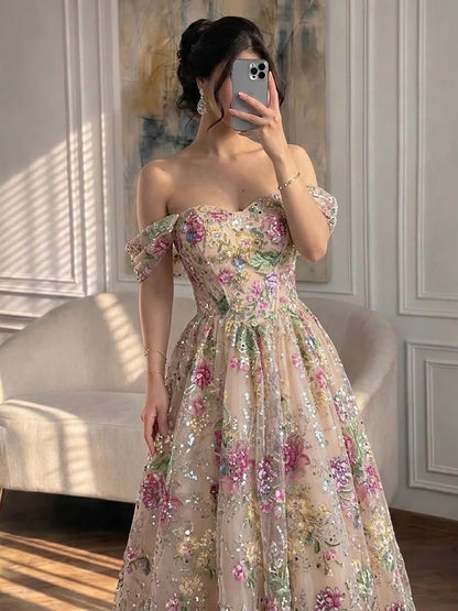 Luxury Pink Floral Beaded Strapless A-Line Evening Gown LA73552D