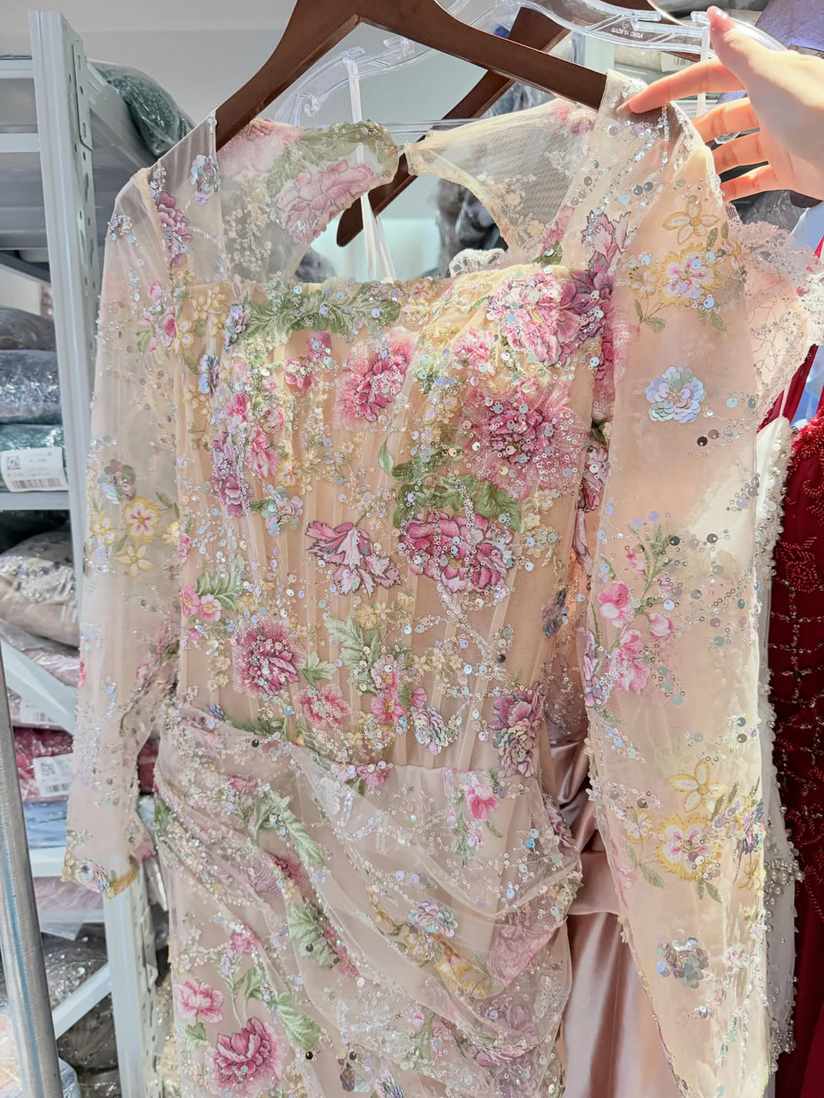 Luxury Nude Pink Floral Beaded Mermaid Evening Dress LA73552G