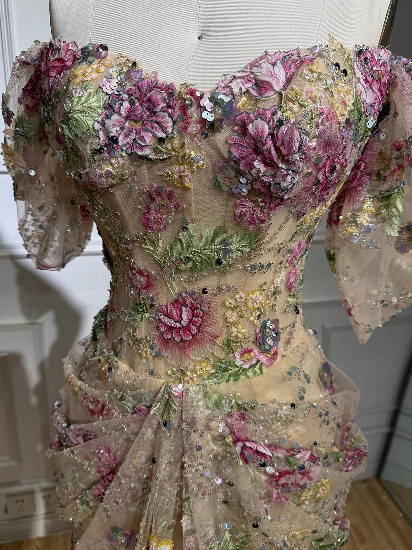 Luxury Nude Floral Off Shoulder Mermaid Dress LA73552I