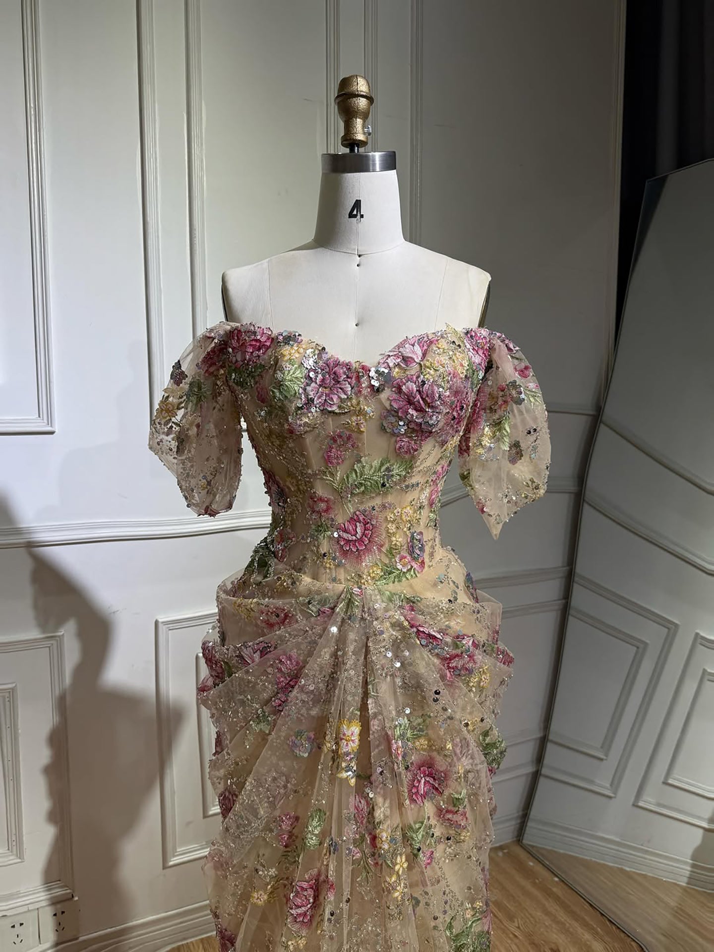Luxury Nude Floral Off Shoulder Mermaid Dress LA73552I