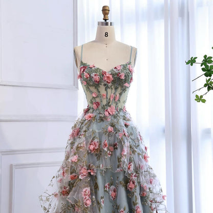 Luxury Sage Green 3D Floral Beaded A-Line Prom Dress LA73560