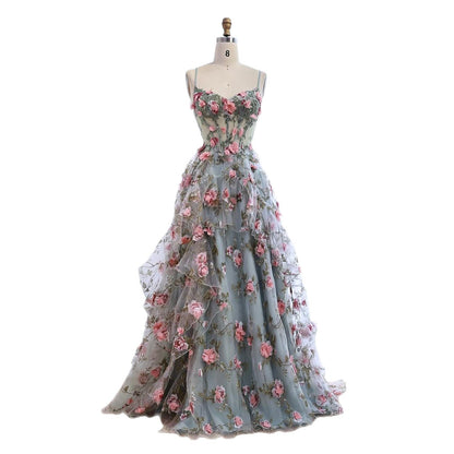 Luxury Sage Green 3D Floral Beaded A-Line Prom Dress LA73560