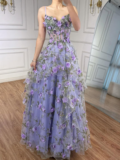 Luxury Sage Green 3D Floral Beaded A-Line Prom Dress LA73560