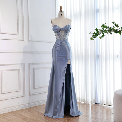 Luxury Red Satin Mermaid Prom Dress High Split LA73564