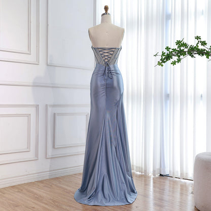 Luxury Red Satin Mermaid Prom Dress High Split LA73564