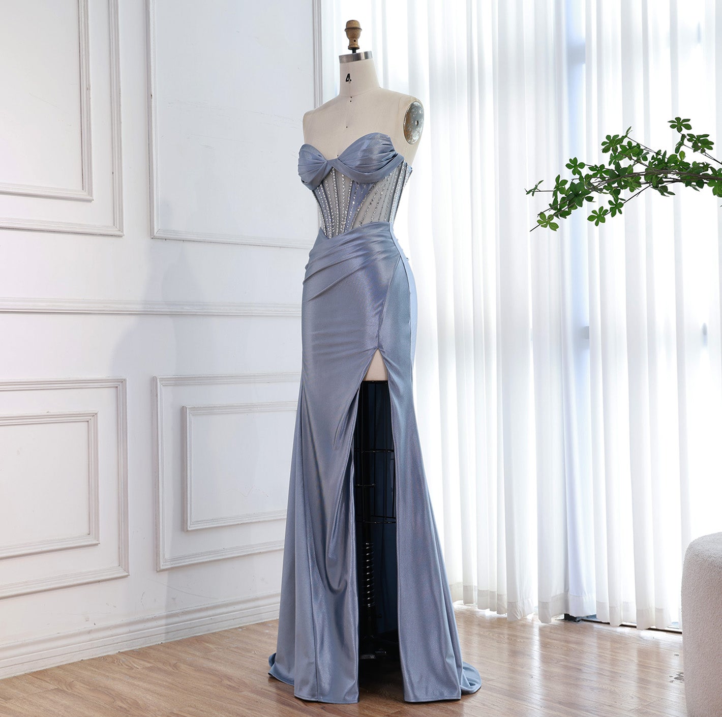 Luxury Red Satin Mermaid Prom Dress High Split LA73564