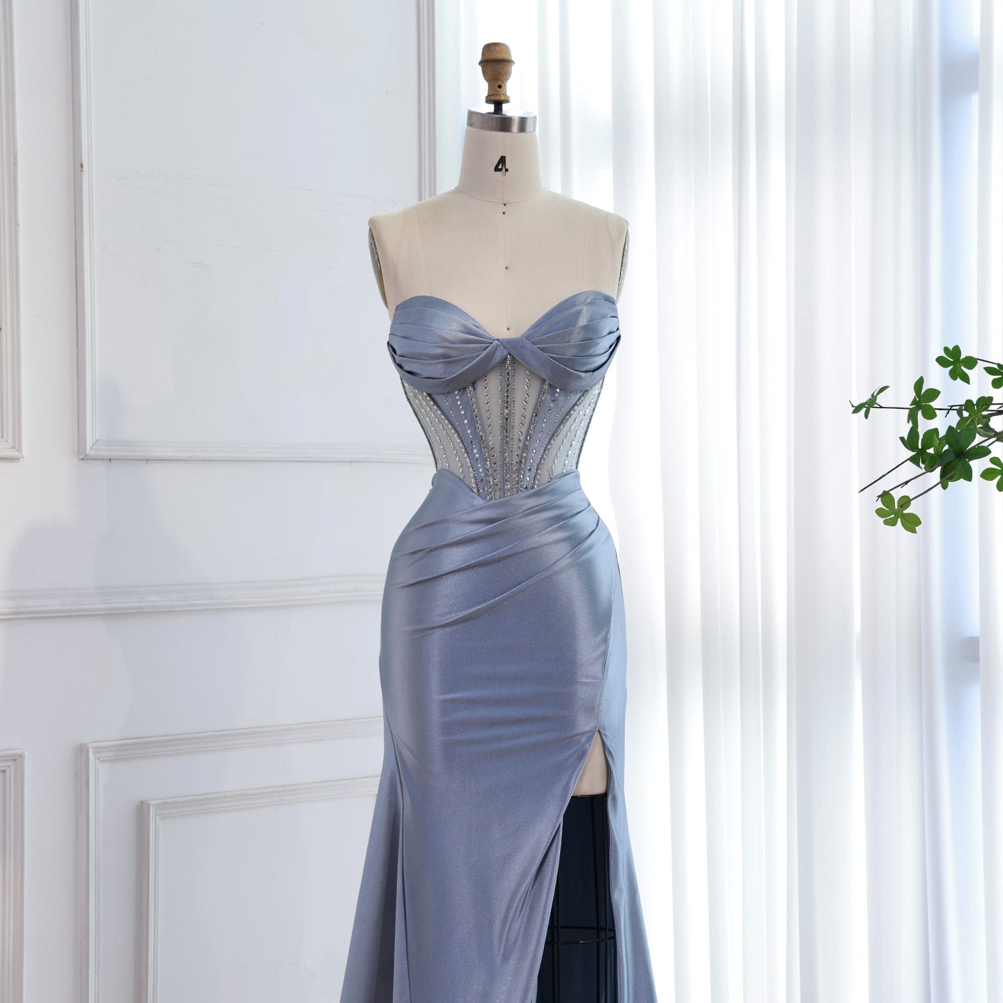 Luxury Red Satin Mermaid Prom Dress High Split LA73564