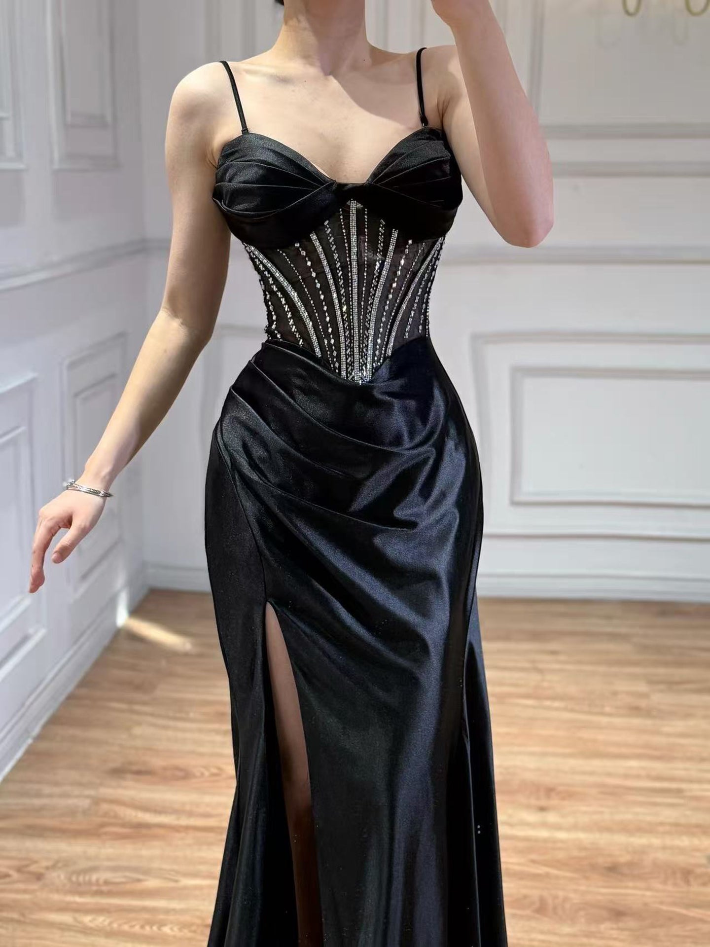 Luxury Red Satin Mermaid Prom Dress High Split LA73564