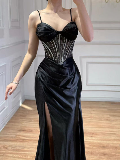 Luxury Red Satin Mermaid Prom Dress High Split LA73564