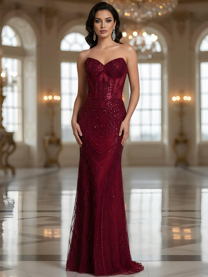 Luxury Green Beaded Mermaid Strapless Evening Dress LA73577