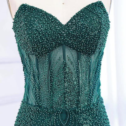 Luxury Green Beaded Mermaid Strapless Evening Dress LA73577