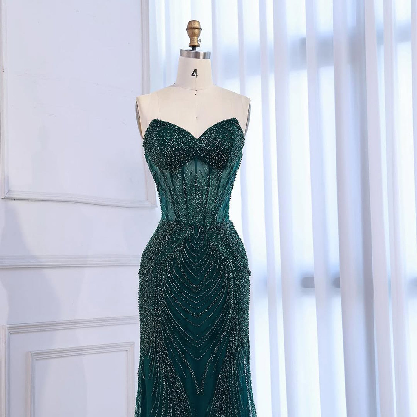 Luxury Green Beaded Mermaid Strapless Evening Dress LA73577